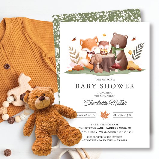 Sweet Woodland Animals Baby shower Kaart