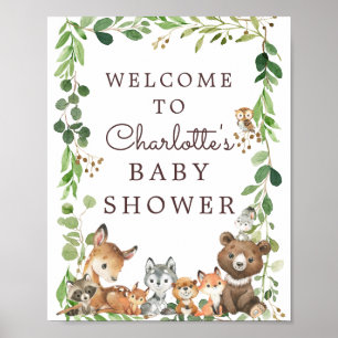 Sweet Woodland Animals Baby shower Welkomstteken Poster