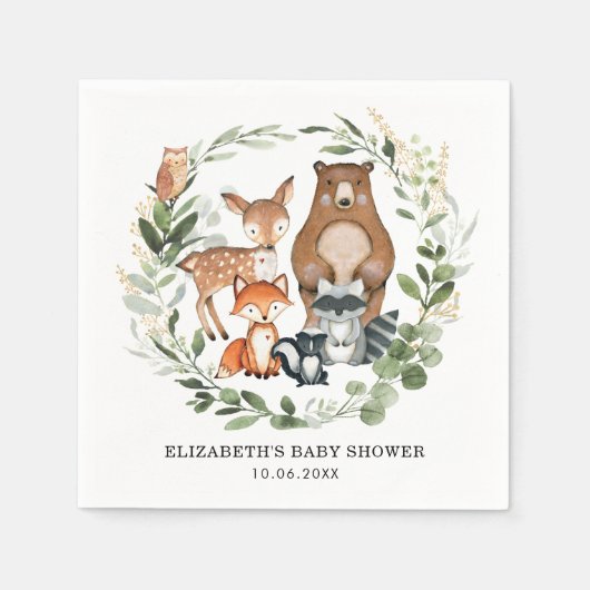 Sweet Woodland Animals Botanical Greenery Gold Servet (Voorkant)