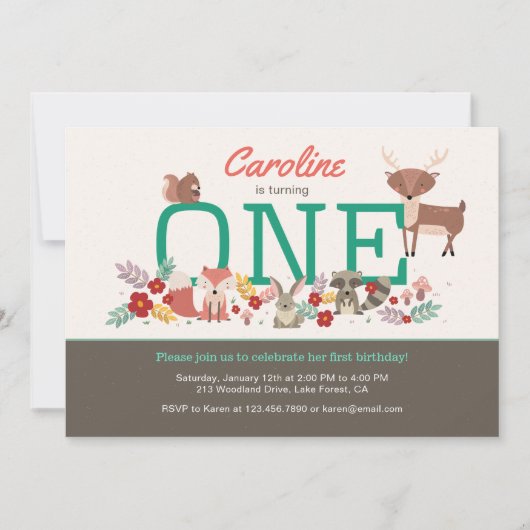 Sweet Woodland Animals eerste verjaardag uitnodigi Kaart (Voorkant)