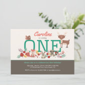 Sweet Woodland Animals eerste verjaardag uitnodigi Kaart (Staand voorkant)
