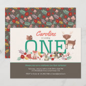 Sweet Woodland Animals eerste verjaardag uitnodigi Kaart (Voorkant / Achterkant)