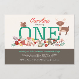 Sweet Woodland Animals eerste verjaardag uitnodigi Kaart