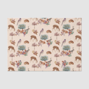Sweet Woodland Animals en Birds Tan Background Tissuepapier