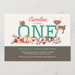 Sweet Woodland Animals First Birthday Invitation Kaart