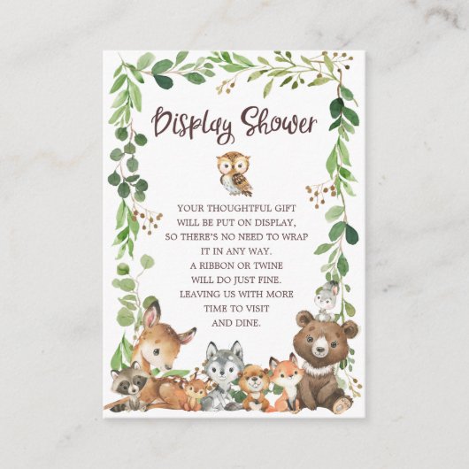 Sweet Woodland Animals Gift Display Shower Informatiekaartje (Voorkant)