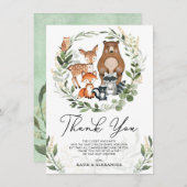 Sweet Woodland Animals Soft Greenery Gold Shower Bedankkaart (Voorkant / Achterkant)