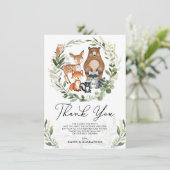 Sweet Woodland Animals Soft Greenery Gold Shower Bedankkaart (Staand voorkant)