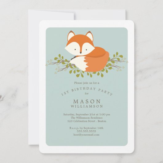 Sweet Woodland Baby Fox verjaardagsfeest Kaart (Voorkant)