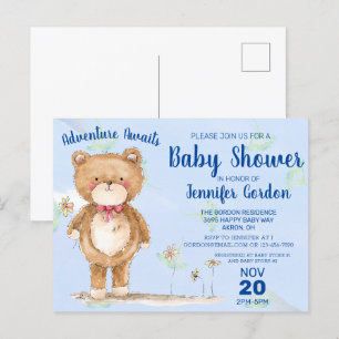 Sweet Woodland Beer Blue Baby shower Uitnodiging Briefkaart