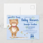 Sweet Woodland Beer Blue Baby shower Uitnodiging Briefkaart (Voorkant / Achterkant)