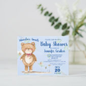 Sweet Woodland Beer Blue Baby shower Uitnodiging Briefkaart (Staand voorkant)