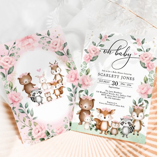 Sweet Woodland Blush Floral Greenery Baby shower Kaart
