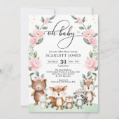 Sweet Woodland Blush Floral Greenery Baby shower Kaart (Voorkant)