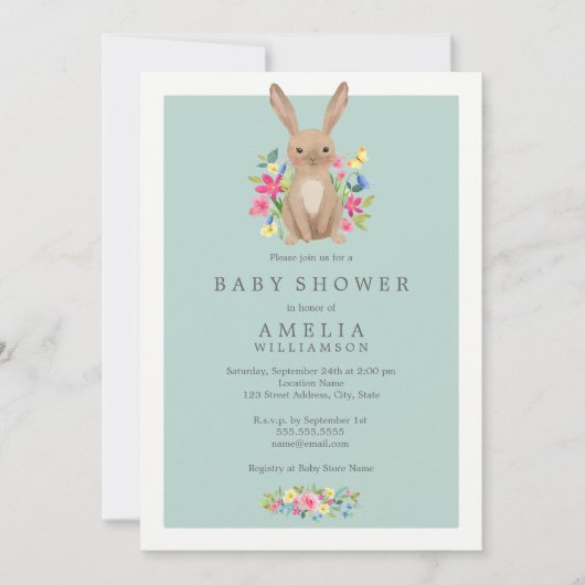 Sweet Woodland Bunny Baby shower Invitation Kaart (Voorkant)
