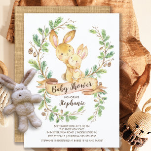 Sweet Woodland Bunny Baby shower Invitation Kaart