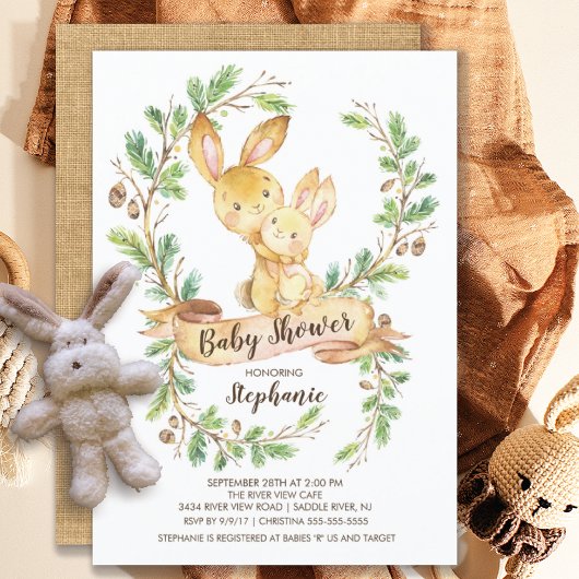Sweet Woodland Bunny Baby shower Invitation Kaart