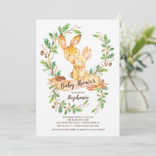 Sweet Woodland Bunny Baby shower Invitation Kaart (Staand voorkant)