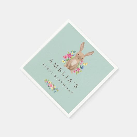 Sweet Woodland Bunny Eerste Verjaardag Servet (Hoek)