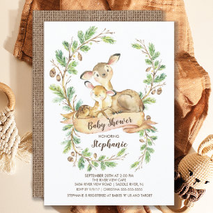 Sweet Woodland Deer Baby shower Invitation Kaart