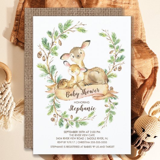 Sweet Woodland Deer Baby shower Invitation Kaart