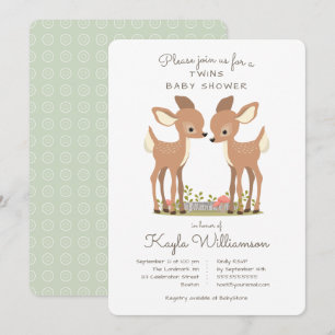 Sweet Woodland Deer Twin Baby shower Uitnodiging