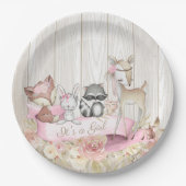 Sweet Woodland Dier Meisje Baby shower Papieren Bordje (Voorkant)