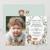 Sweet Woodland Forest Animals Greenery Birthday Kaart (Voorkant / Achterkant)