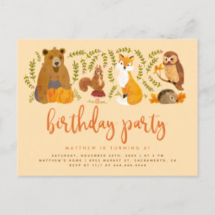Sweet Woodland Forest Animals Pumpkin Birthday Uitnodiging Briefkaart