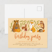 Sweet Woodland Forest Animals Pumpkin Birthday Uitnodiging Briefkaart (Voorkant / Achterkant)
