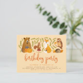 Sweet Woodland Forest Animals Pumpkin Birthday Uitnodiging Briefkaart (Staand voorkant)