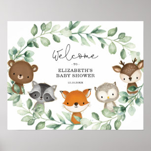 Sweet Woodland Forest Greenery Wreath Baby Welcome Poster