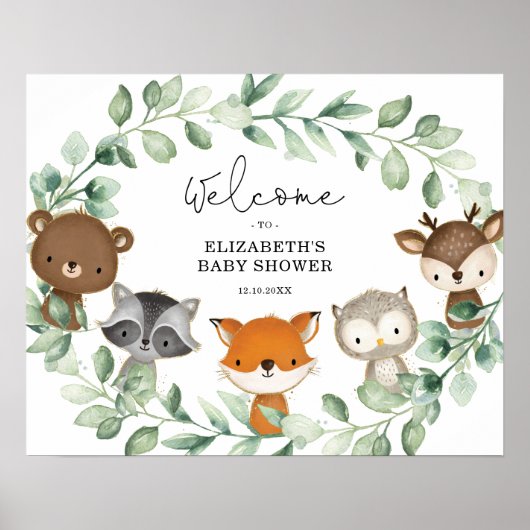 Sweet Woodland Forest Greenery Wreath Baby Welcome Poster (Voorkant)