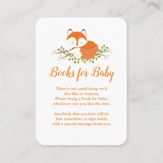 Sweet Woodland Fox Baby shower Book Request Insert Informatiekaartje (Voorkant)