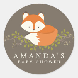 Sweet Woodland Fox Baby shower Favor Seal Ronde Sticker