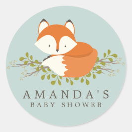 Sweet Woodland Fox Baby shower Favor Seal Ronde Sticker
