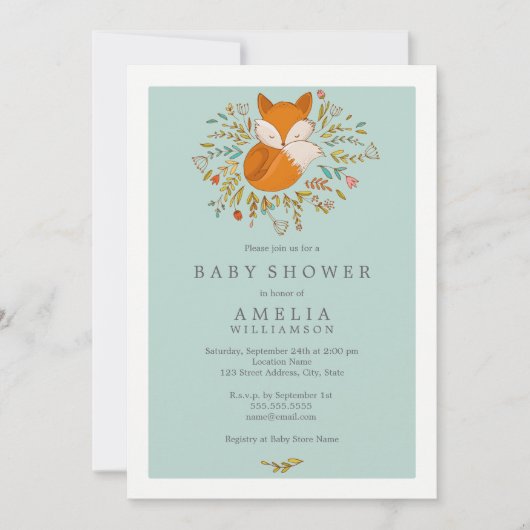Sweet Woodland Fox Baby shower Invitation Kaart (Voorkant)