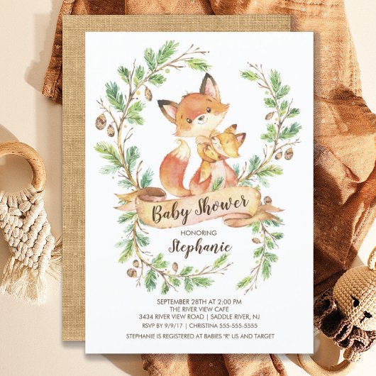 Sweet Woodland Fox Baby shower Invitation Kaart