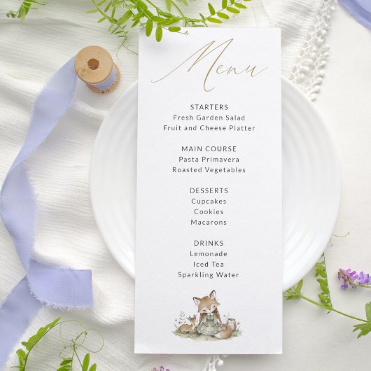 Sweet Woodland Fox Baby Shower Menu Card
