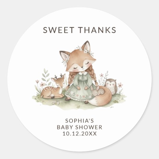 Sweet Woodland Fox Baby Shower Sticker (Voorkant)