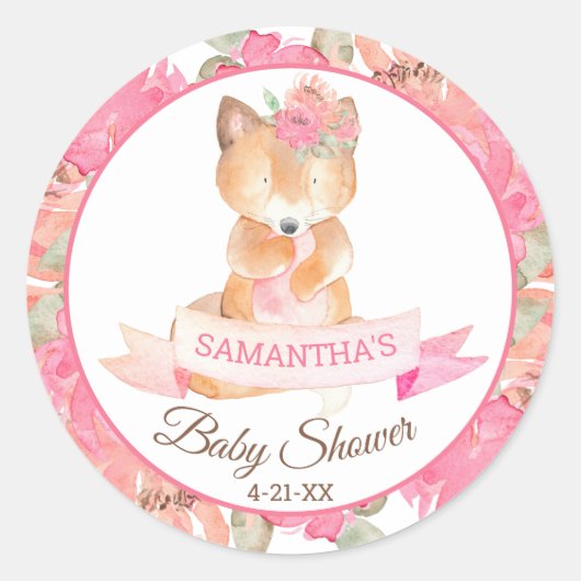 Sweet Woodland Fox Boho Floral Baby shower Ronde Sticker (Voorkant)