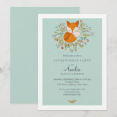 Sweet Woodland Fox eerste verjaardag uitnodiging (Voorkant / Achterkant)