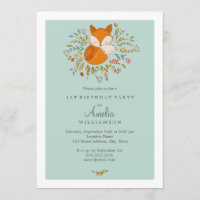 Sweet Woodland Fox eerste verjaardag uitnodiging