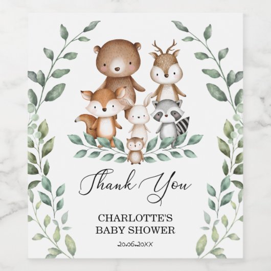 Sweet Woodland Greenery Animal Baby shower Favors Wijn Etiket (Enkel label)