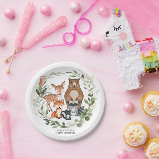 Sweet Woodland Greenery Baby shower Verjaardag Papieren Bordje (Feest)