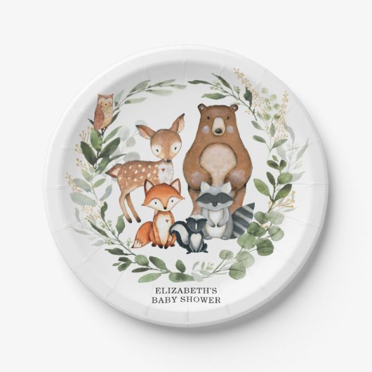 Sweet Woodland Greenery Baby shower Verjaardag Papieren Bordje (Voorkant)