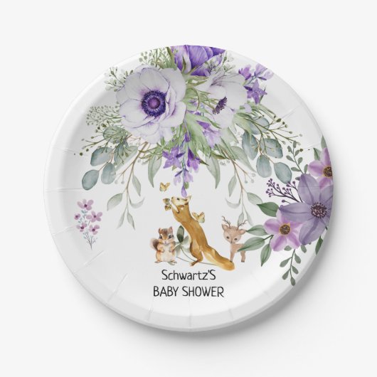 Sweet Woodland Greenery Baby shower Verjaardag Papieren Bordje (Voorkant)