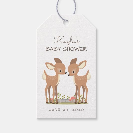 Sweet Woodland Herten Twin Baby Favor Cadeaulabel (Voorkant)