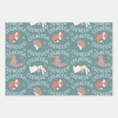 Sweet Woodland Kerstmis Rustic Farmhouse Blue Inpakpapier Vel (Voorkant 2)