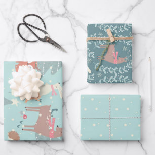Sweet Woodland Kerstmis Rustic Farmhouse Blue Inpakpapier Vel